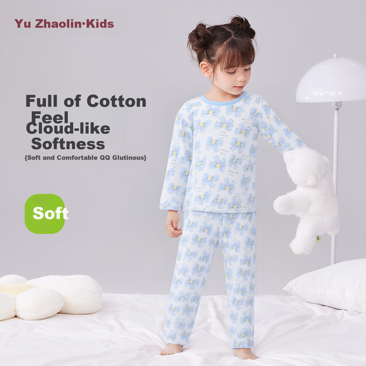 YUZHAOLIN Children's Pajamas Spring Girls' Home Wear Set for Older Kids Air Conditioning Clothes Colorful Bow Tie