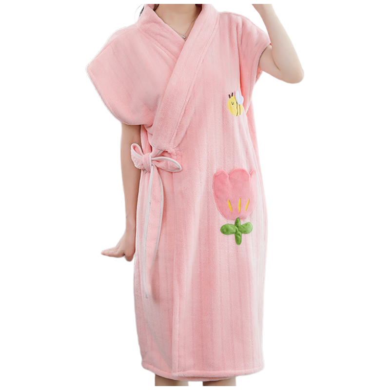 Fanyejia Bath Towel, Women's Quick-Drying Wearable Wrap, Full-Body Cotton Absorbent Bathrobe, Shower Towel, Student Summer Short-Sleeve