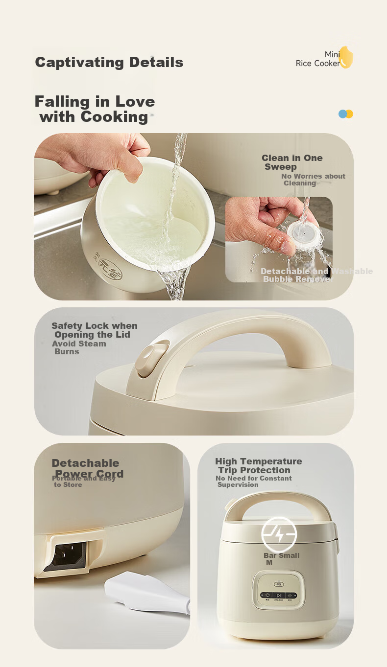 Bear Rice Cooker for 1-2 People, Mini Rice Cooker 1.6L, Home Small Multifunctional Smart Micro Pressure Cooking Pot, Porridge Cooker, Mini Soup Pot, Rice Cooker DFB-R16Q3 13