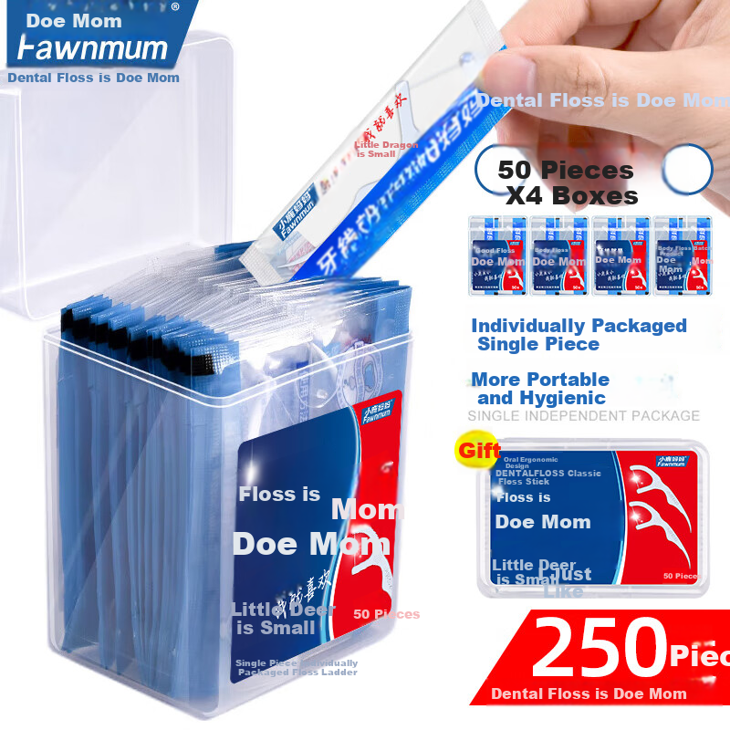 FAWNMUM Portable Ultra-Fine Dental Floss Picks, 50 Pieces * 4 Boxes, Personal Carry-On And Desktop Floss Picks