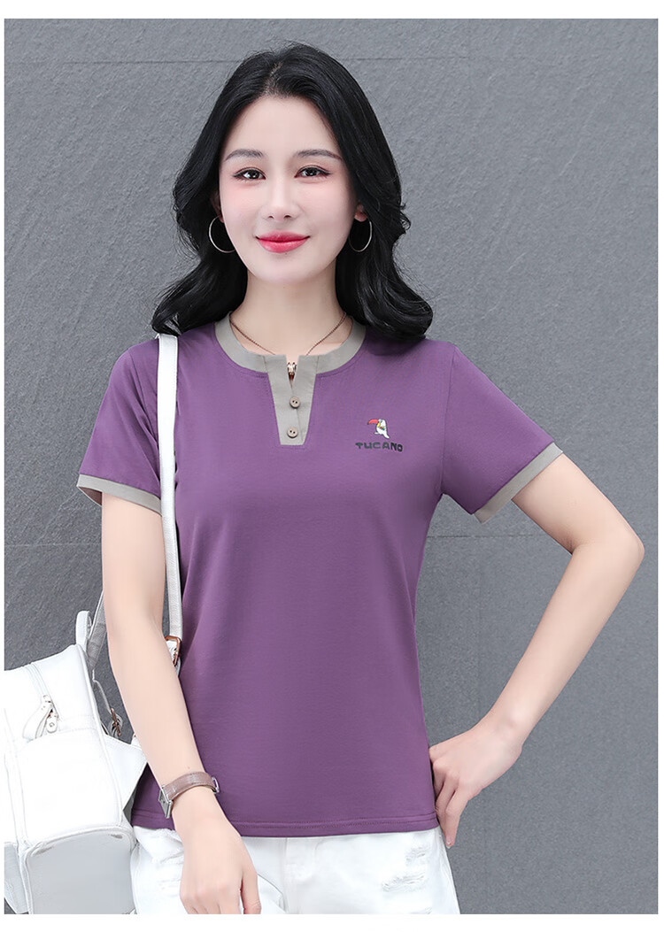 Woodpecker Pure Cotton Crew Neck Shoulder-Fit Short Sleeve T-Shirt for Women Summer New Slim Fit Black M 15