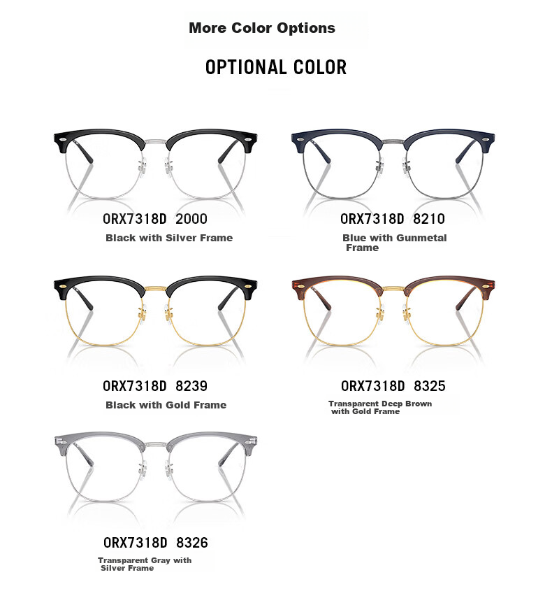 RayBan Optical Frame, Square Black Frame, Semi-Rimless Myopia Glasses Frame, 0RX7318D 8326 Gift 3