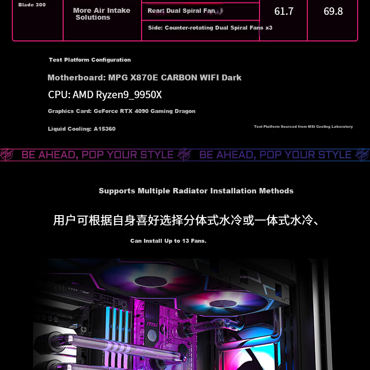 MSI Knife Edge 300R Black MPG VELOX 300R AIRFLOW PZ Desktop Computer Case (Built-In Graphics Card Bracket, 360mm Water Cooling Support, Compatible with ATX Rear-Mounted Motherboard) 9
