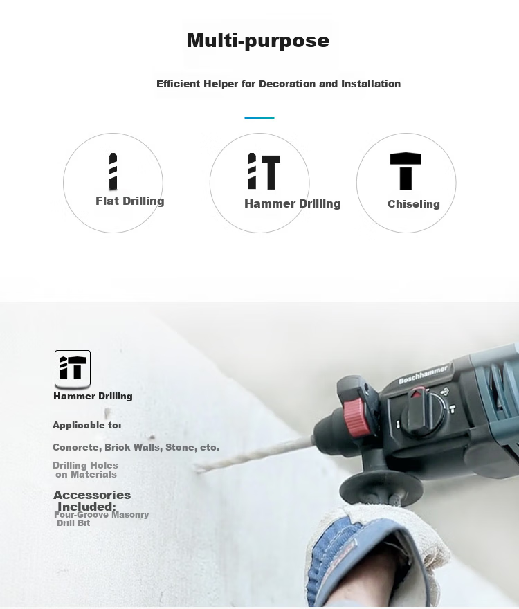 BOSCH Electric Hammer And Drill, Lightweight 2kg Class, Multi-Purpose One Machine with Four Holes, 5 Series Dust Collection Cover Set, GBH 2-24 DRE 10