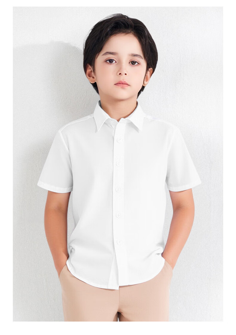 Shanshan Kids Short Sleeve Shirt Boys Girls White Shirt School Uniform Performance Costume White 120 20
