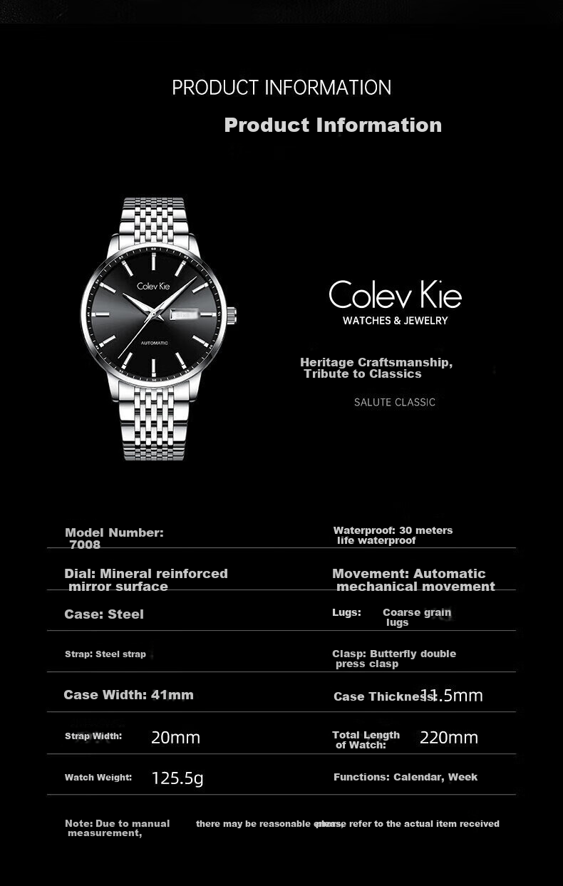 Colevkie Men's Watch, New 2026 Model, Brand Fully Automatic Mechanical Watch for Men, Waterproof, Top Ten Birthday Gift 15