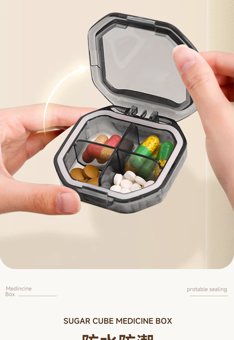Qihaiqiu Mini Portable Daily Pill Box Travel Medicine Organizer Sealed Moisture-Proof 4-Compartment Blue 8