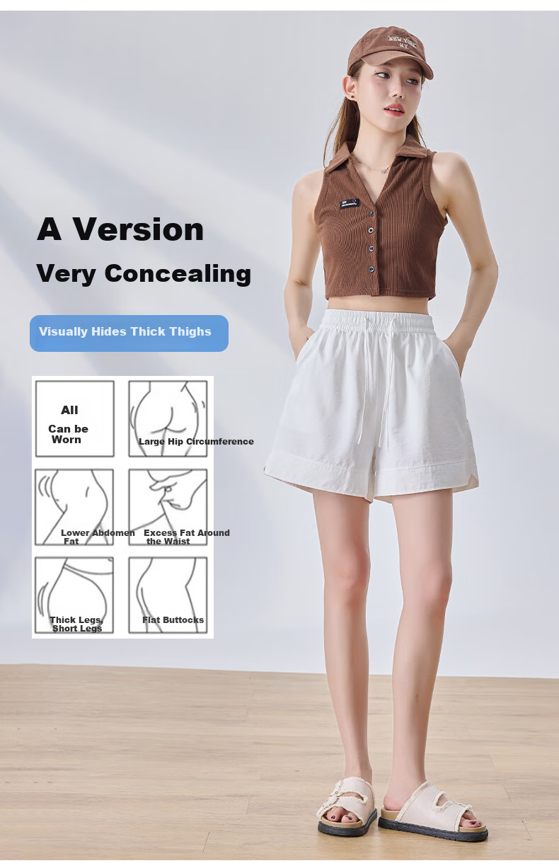 LangSha High-Waisted Sports Shorts for Women, Summer Three-Quarter Split Ice Silk Shorts, Thin Loose Wide-Leg Women's Pants 6
