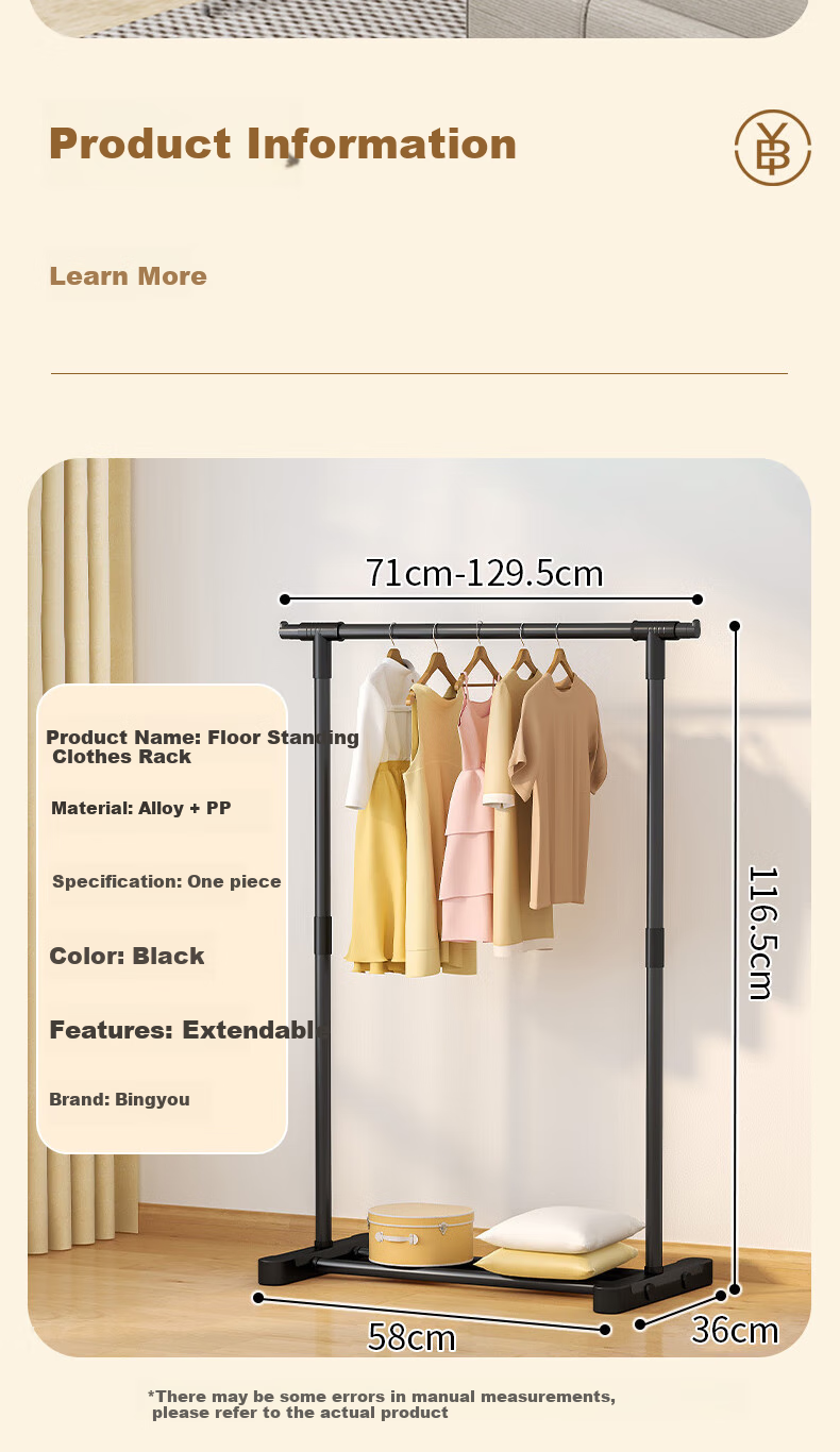 Bingyou Retractable Clothes Drying Rack, Floor-Standing Extendable Clothesline for Bedroom Balcony, Indoor Dormitory Laundry Hanger, Single Pole Coat And Hat Stand 10