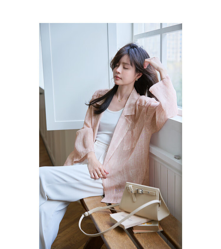 Mt [Rouwu Yunying] Spring Lightweight Printed One-Button Three-Quarter Sleeve Blazer, Loose-Fitting Concealing Women's Suit Jacket 3