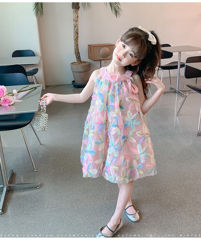 Anneyol Girls 2025 Summer New Trendy Princess Dress Floral Pink Size 110 2