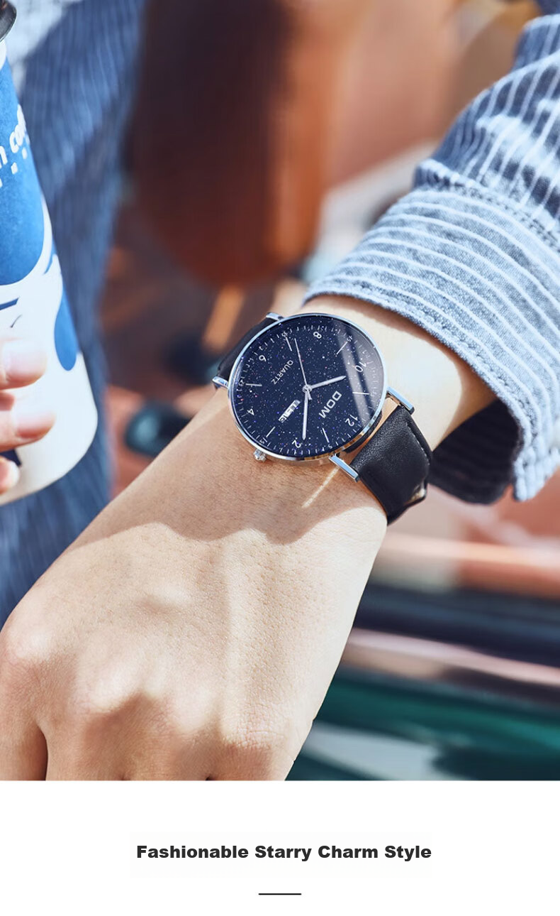 DOM Ultra-Thin Starry Sky Watch for Men, Simple Mechanical Style Casual Men's Watch, Quartz Birthday Gift for Boyfriend 1