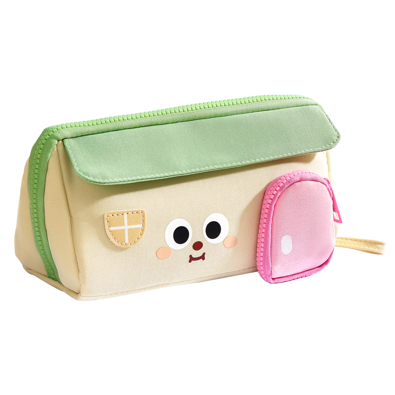 Kabaxiong 3D House Pencil Case Washable Canvas Large Capacity School Classroom Stationery Storage Cartoon Anime Green High Aesthetic