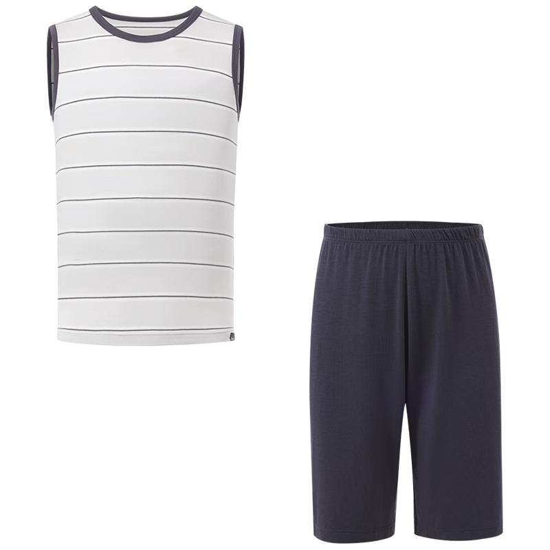Aimer Kids Boys' Loungewear Set: Modal Striped Tank Top And Shorts Set - Gray And White Stripe, Size 120