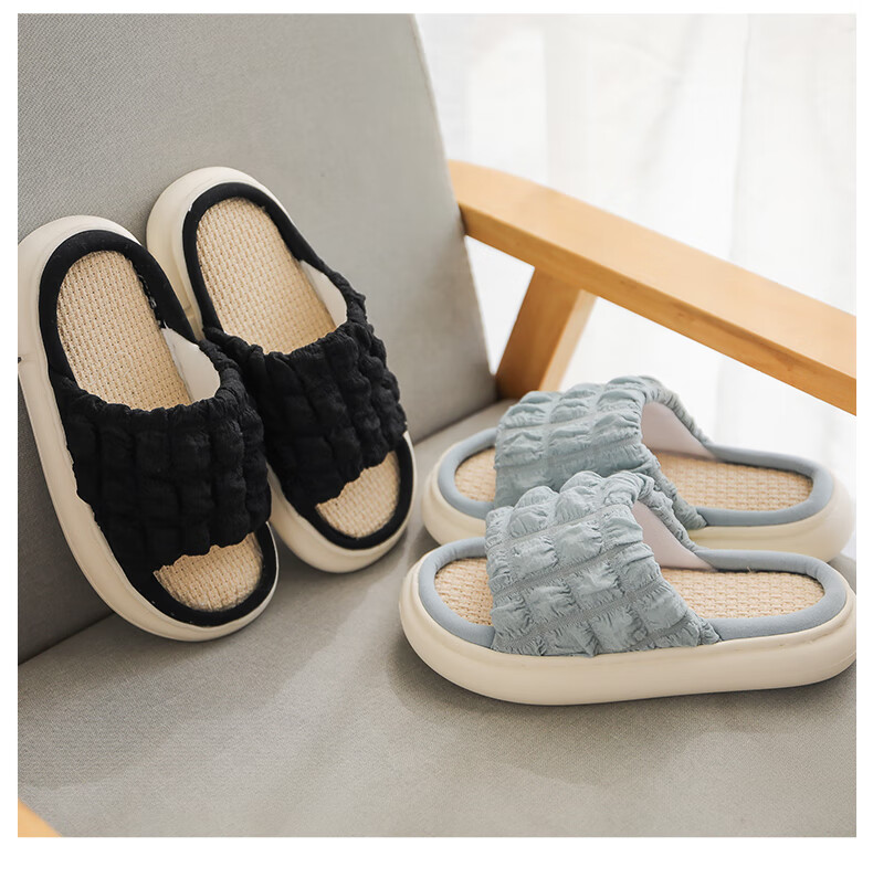 Guoluofi Extra Thick Sole Linen Slippers for Women Spring Autumn Indoor Cotton Linen Four Seasons Home Non-Slip Soft Sole Slippers White Size 40-41 1