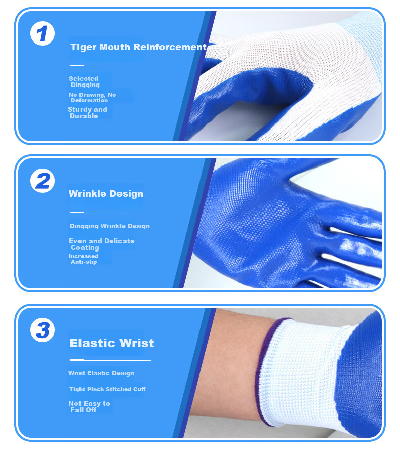 Aidier Work Gloves, Blue And White Nitrile Coated Rubber Gloves, Comfortable Breathable Palm Coating, Labor Protection Work Gloves 10 Pairs CW758755 5