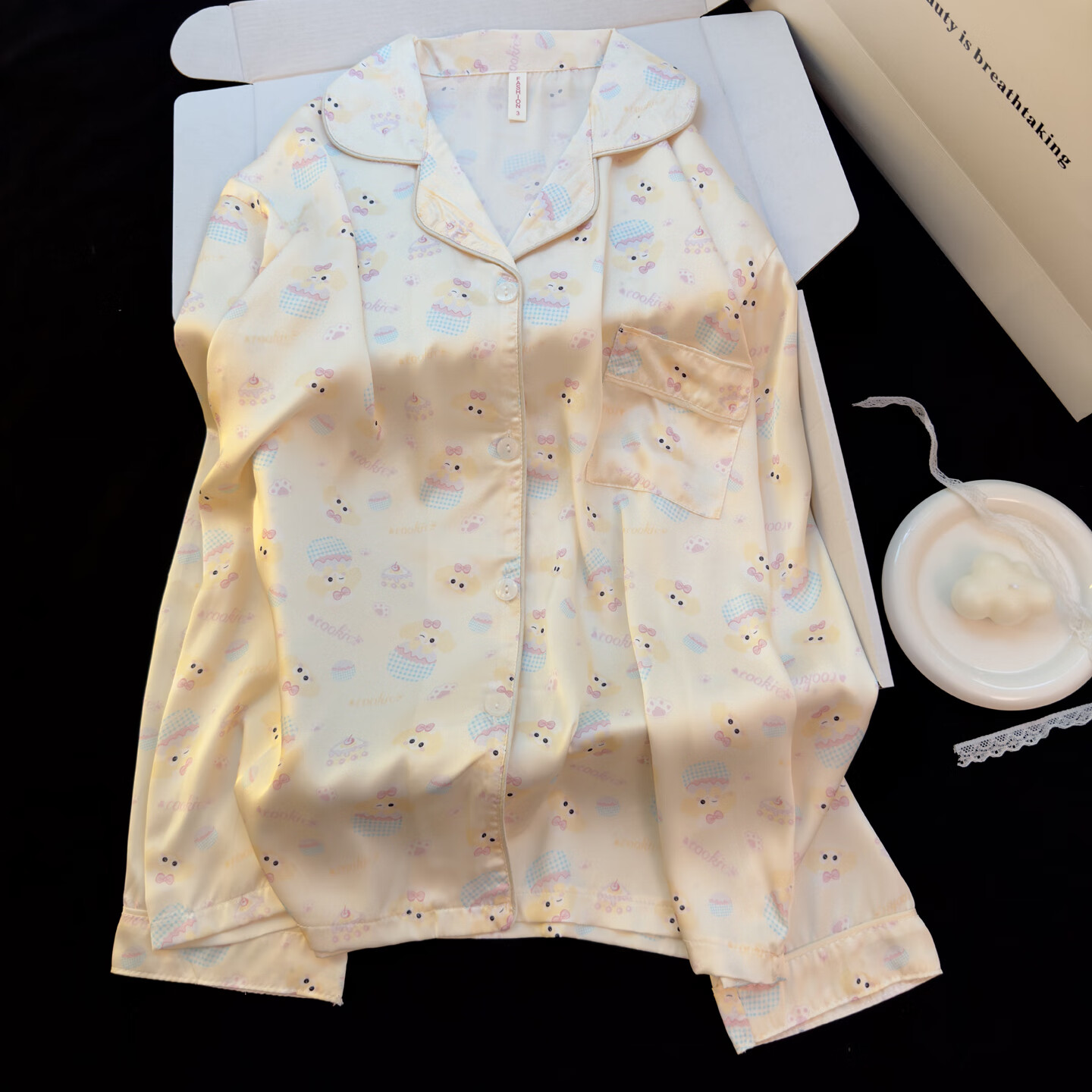LangSha Women's Autumn Pajamas New Ice Silk Smooth Faux Silk Premium Cartoon Girl Wearable Loungewear 7