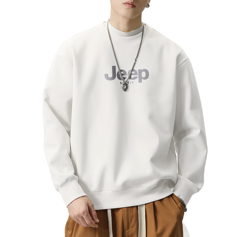 JEEP SPIRIT Men's White Pullover Hoodie Casual Loose Fit Fashion Printed Sweatshirt L