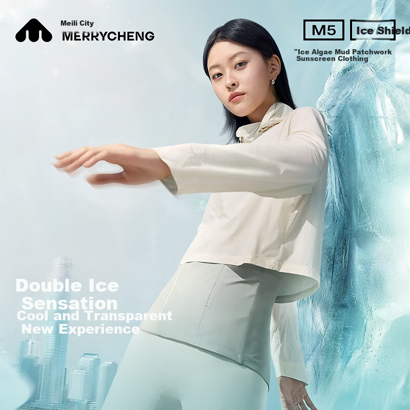 Meilicheng Ice Algae Cooling Sun Protection Clothing for Women, UV-Resistant, 2025 Summer New Style Patchwork Jacket, Ice Blue, S