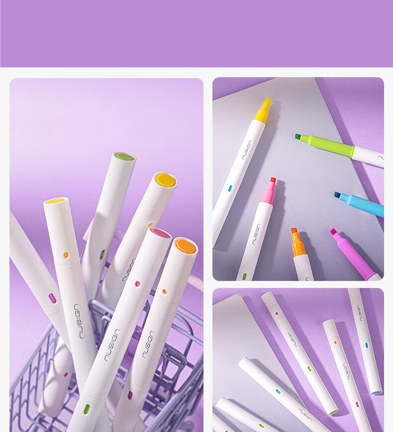 NUSIGN Dual-Tip Two-Color Bleed-Resistant Highlighters for Exam Review And Key Marking, 6 Colors, 3 Pens NS720-1 [Best-Selling Product], Deli's High-End Brand 12
