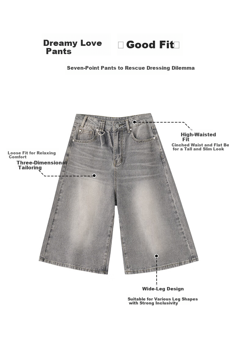 Free Style High-Waist Vintage Blue Cropped Denim Shorts for Women Summer 2026 New Loose Slimming Wide-Leg Casual Pants 4