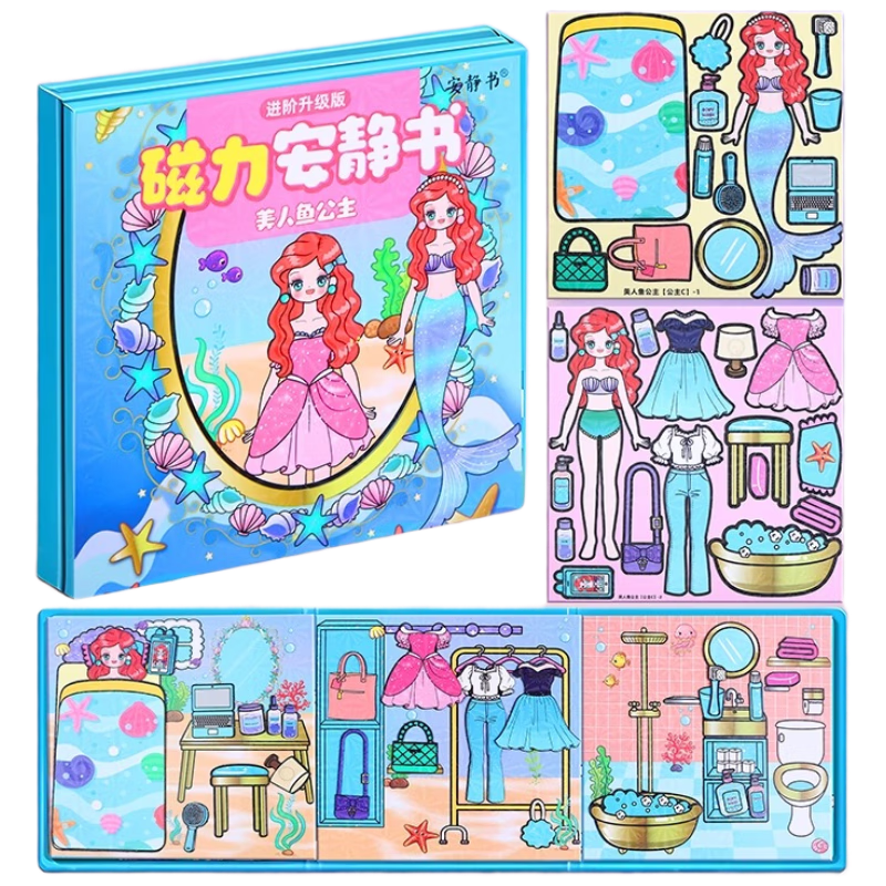 Shangmei Beibei Magnetic Quiet Book Children's DIY No-Cut Magnetic Sticker Book Toy for Girls Ages 3-6 Children's Day Gift