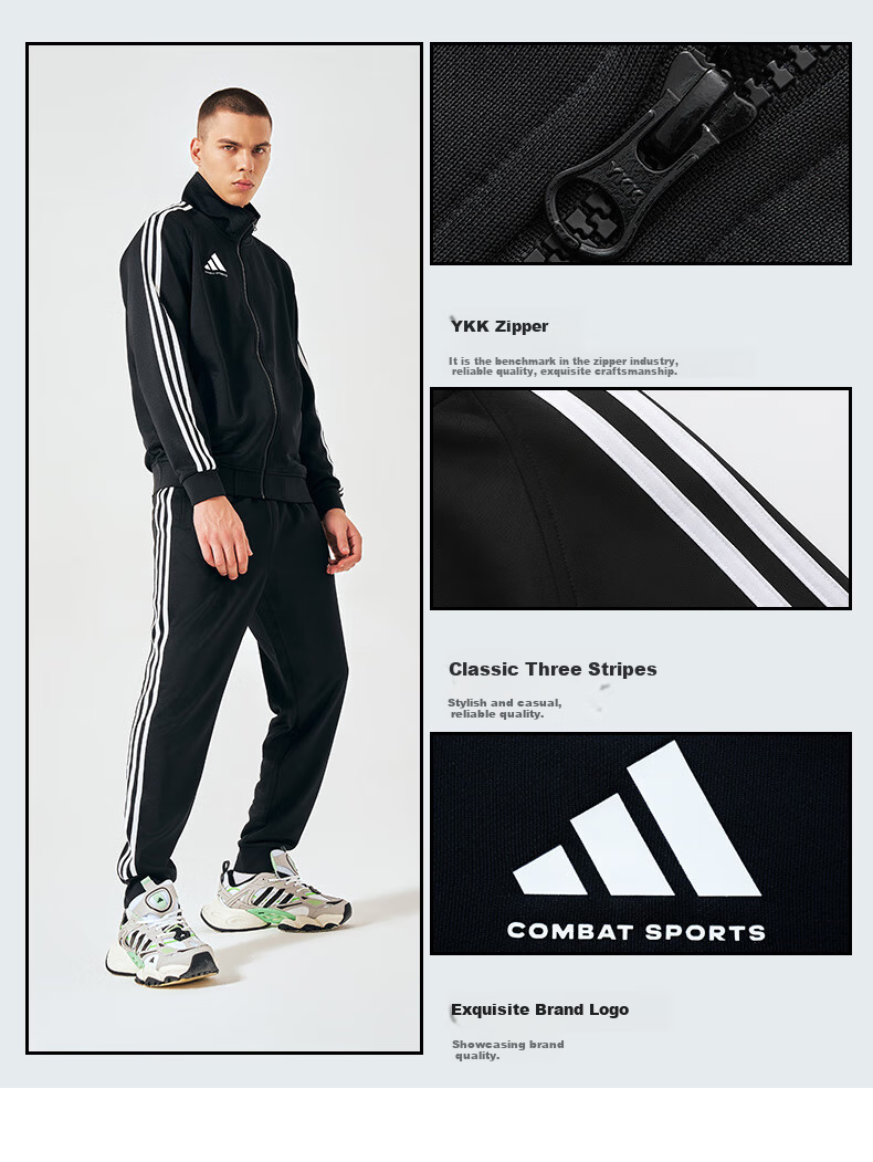 Adidas Men's Spring Running Sportswear Set, Windproof Jacket And Leggings Two-Piece Suit, Black And White, 2XL 8