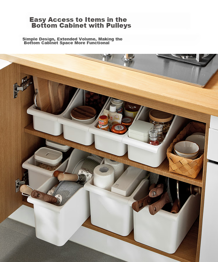 Lanjiaoluo Storage Box, Kitchen Organizer with Wheels, Cabinet Clutter Storage Basket, Under-Sink Storage Container, Slanted Opening Desig 1