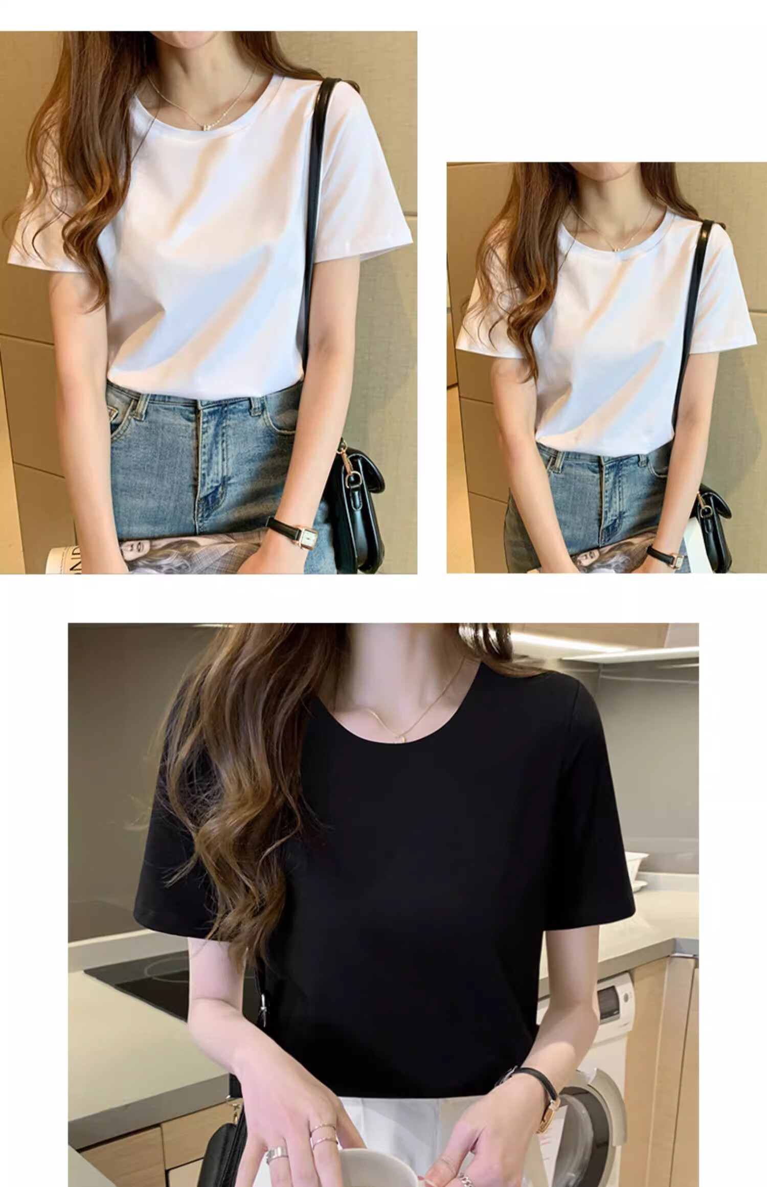 Woodpecker Women's Regular Shoulder Short Sleeve T-Shirt Summer 2025 New Loose Thin Solid Cotton Slim Fit Top White 4XL 11