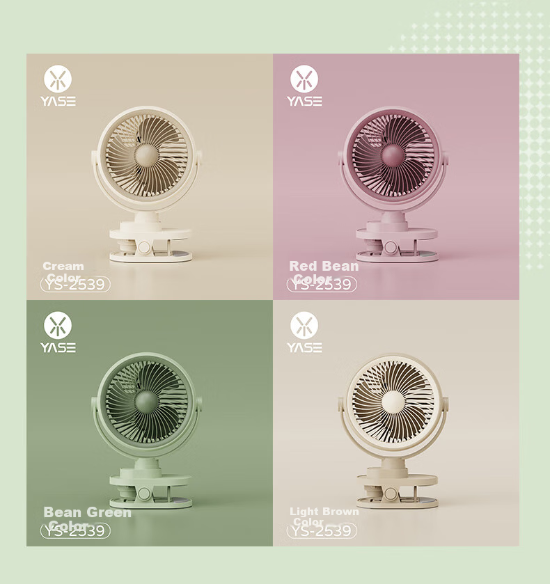 Siyicai Simple Clip-On Light Fan, Cute Student Mini Fan, USB Rechargeable, Dorm Bedside Small Electric Fan, Rotatable YS2539 Bean Green Color 3