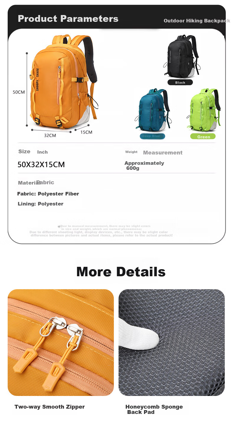 SNOOPY Outdoor Hiking Backpack for Women And Men, Lightweight Travel Backpack with Large Capacity, Orange 15