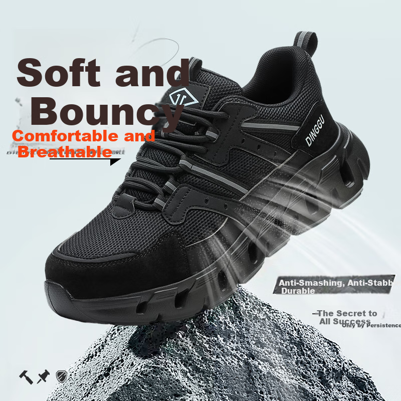 Dinggu Safety Shoes for Men, Steel Toe Anti-Smashing And Puncture-Resistant Work Boots, Lightweight All-Season Construction Site Footwear 1109HEIW38