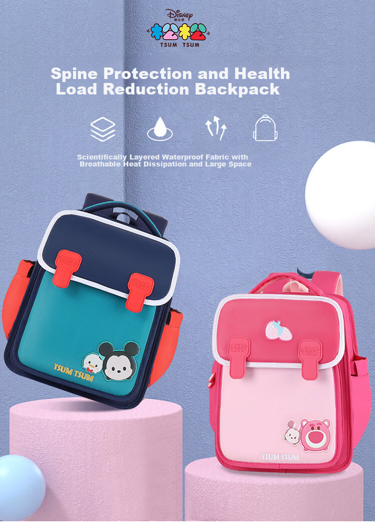 Disney Kindergarten Backpack for Boys And Girls, First And Second Grade Elementary School Students' Travel 3D Lightweight Reduced Burden Backpack, Rose Red 1