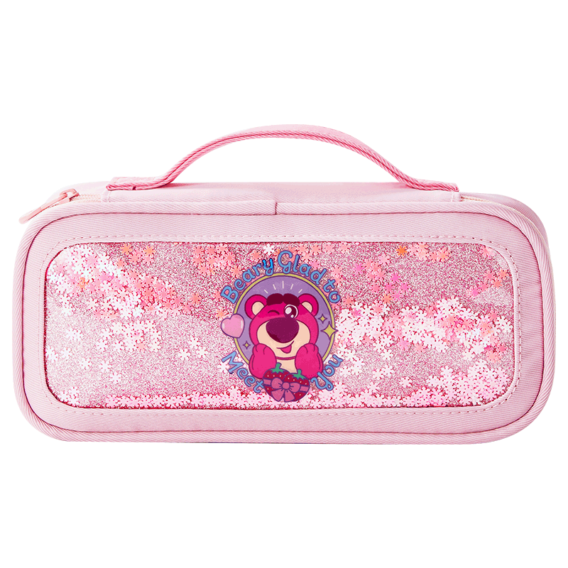 Disney Elementary School Pencil Case Large Capacity Handheld Stationery Bag High-Value Pencil Pouch Sand Flow Stationery Box for Girls Study Supplies Storage Bag Graduation Gift
