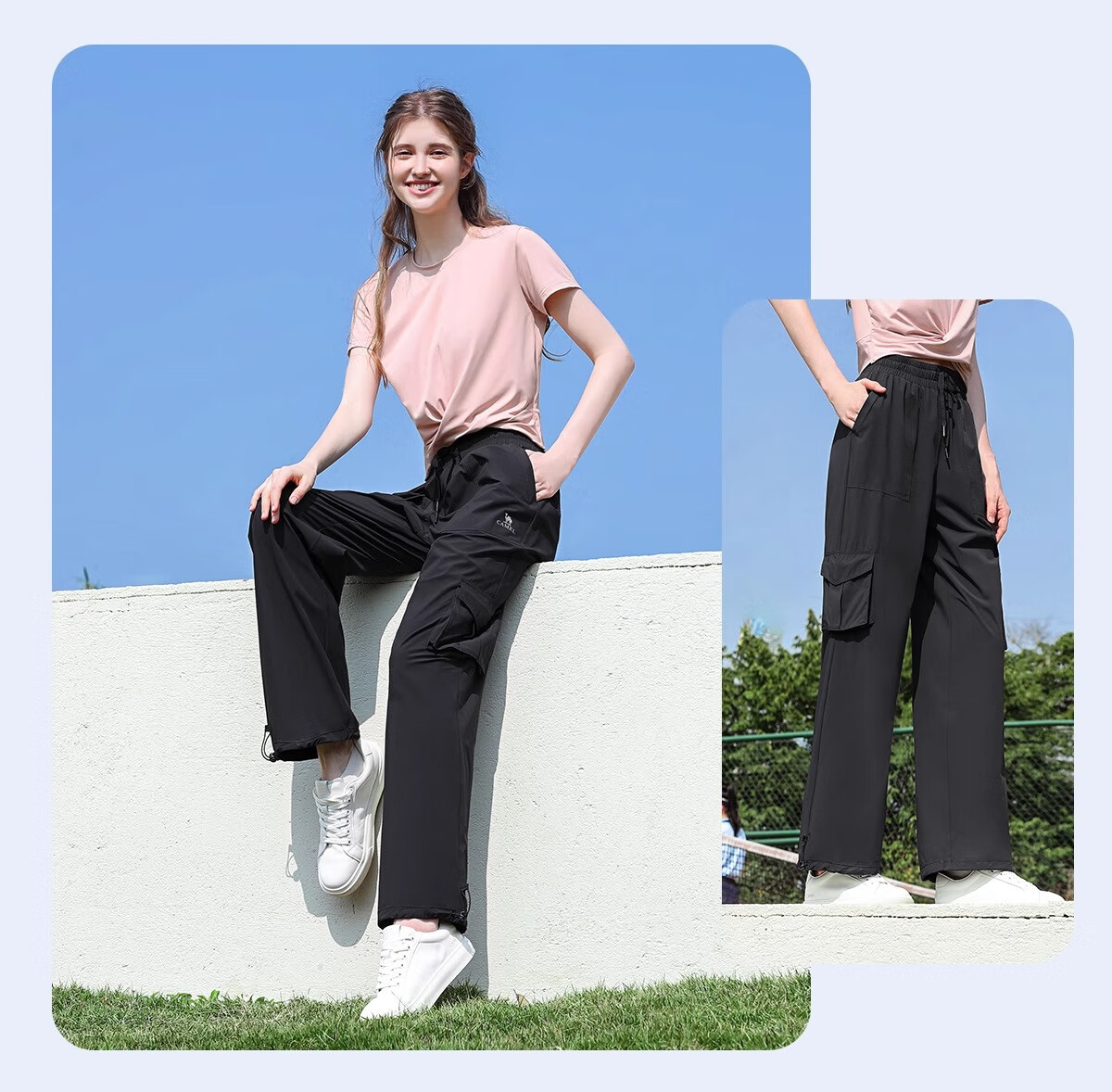 CAMEL Women's Paratrooper Cargo Pants High-Waist 2025 Spring/summer New Loose Straight-Leg Pants Breathable Sun Protection Casual Pants L 27