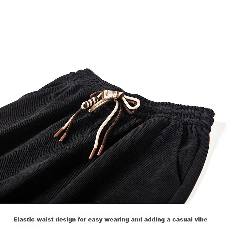 Dme [Cotton Velvet Wide-Leg Casual Pants], Autumn Mid-Rise Elastic Waist Trousers, Loose Women's Pants, Black, M 5