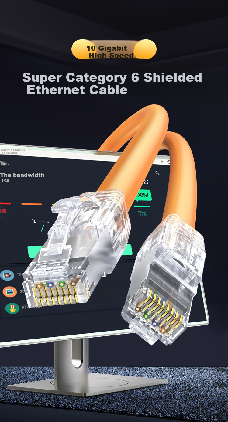 CHOOSEAL Cat6A Ethernet Cable, Single-Strand Pure Copper, Double-Shielded High-Speed Network Patch Cord, 10 Gigabit Network Connection for Broadband Gaming, Finished Product, Orange, 20 Meters, QS2669C 1