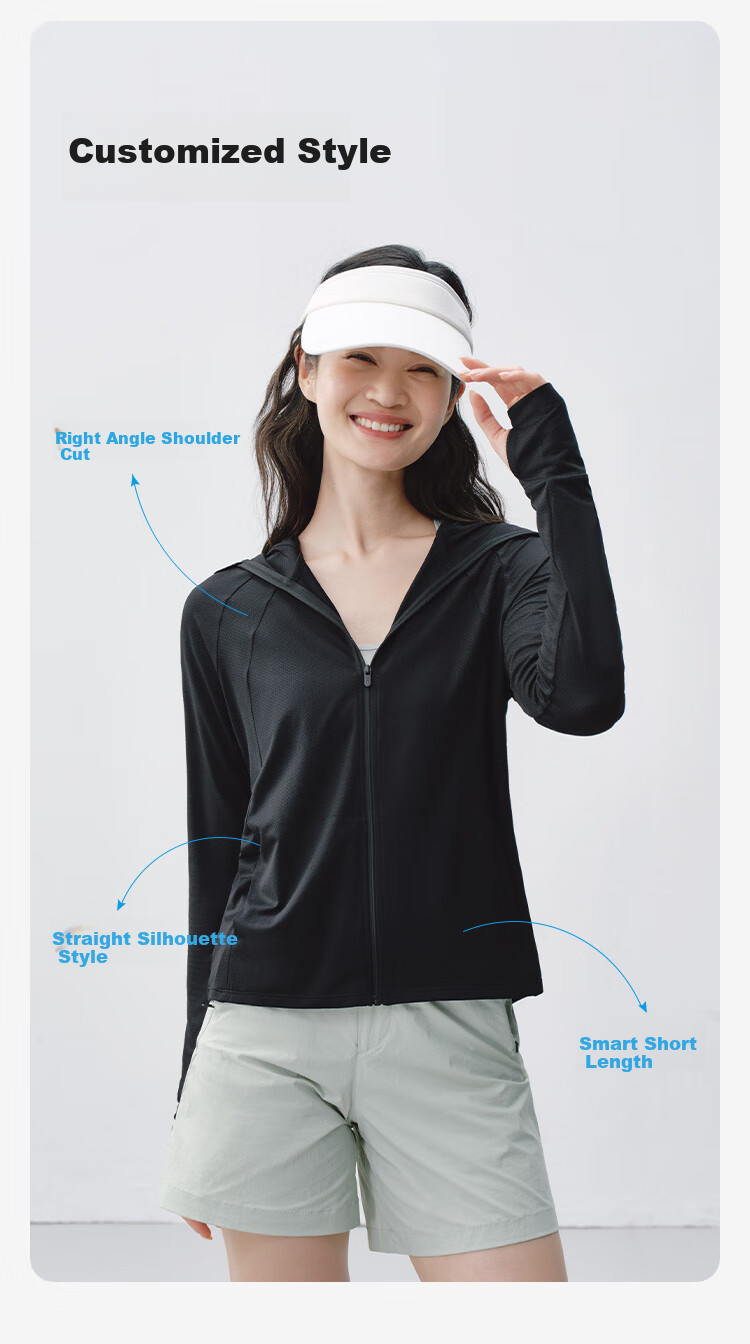 JD Original Sun Protection Jacket for Women, Breathable, UV-Resistant, Hooded Thin Coat, Loose Fit, Versatile New Style, Black, Size S 13
