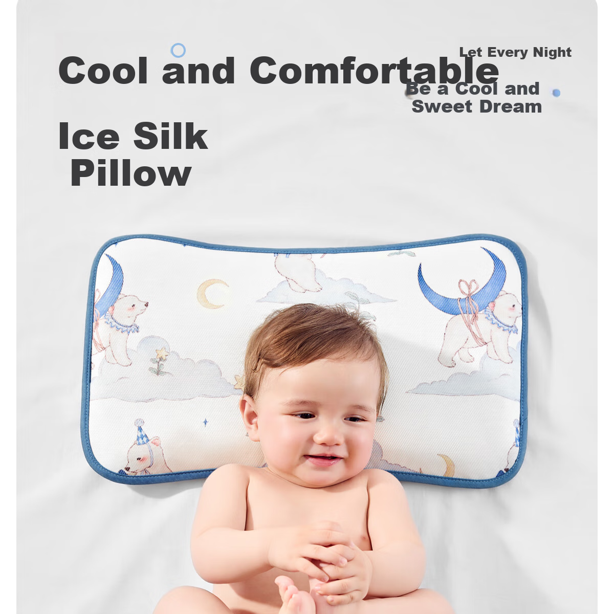 JOYNCLEON Baby Pillow Ice Silk Summer Pillowcase for Infants 0-6 Months Newborn Cloud Pillow, Blue, Jzt155165 3