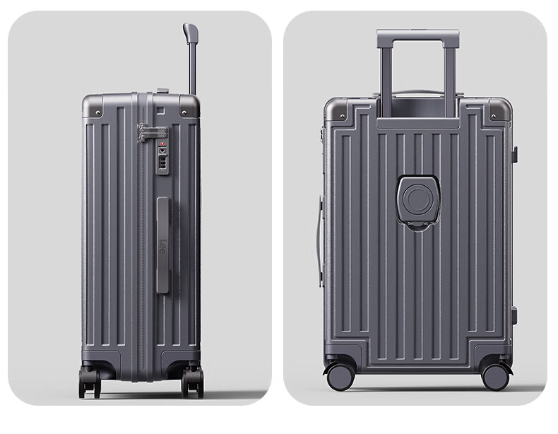 Lee High-Quality Suitcase with Cup Holder, Multifunctional Luggage, Travel Case, Student Password Lock Suitcase, Gray with Brown, 26 Inches 18