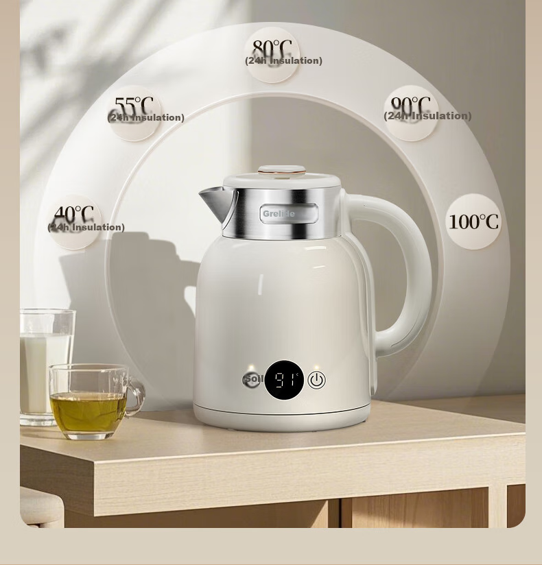 Grelide Electric Kettle with Multiple Temperature Settings, 1.5L Seamless Inner Pot, Constant Temperature Kettle, 304 Stainless Steel Water Boiler, Hot Water Kettle, D2315E-Ivory White 3