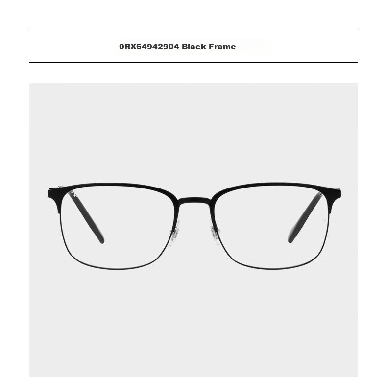 RayBan Optical Frame Metal Square Artistic Myopia Glasses Frame 0RX6494 Black with Silver Frame 56 Gift 7
