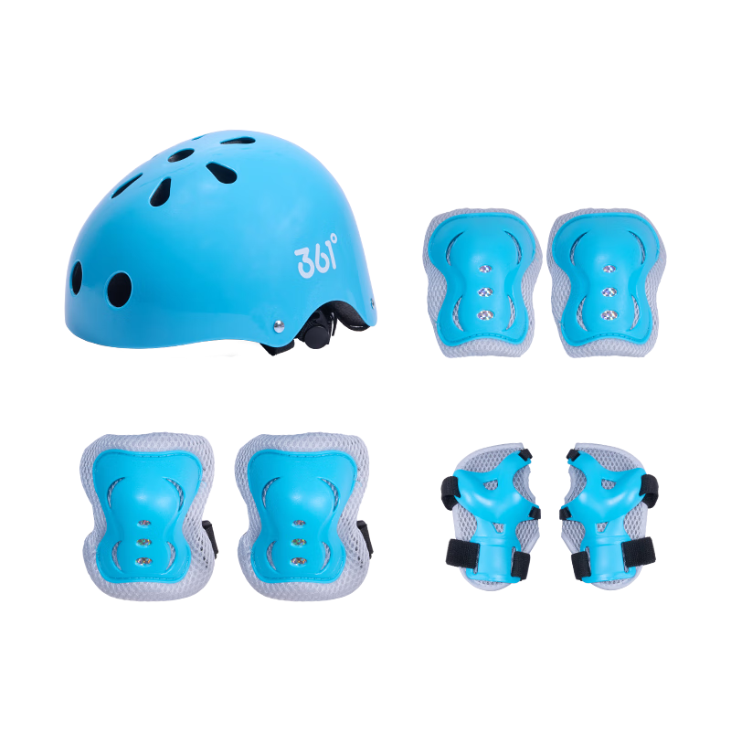361° Kids Roller Skating Helmet and Protective Gear Set 7-Piece Blue for Bicycle, Mountain Bike, Skates, and Skateboard