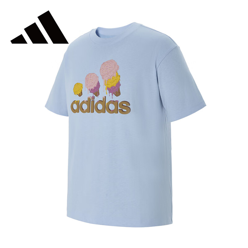 Adidas Men's And Women's Breathable Comfortable Outdoor Cotton Ice Cream Sports Casual Short-Sleeve KC4554 L Bright Blue