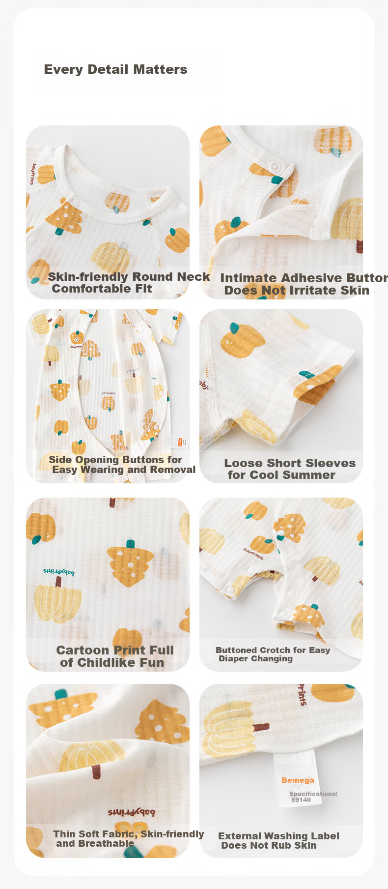 Babyprints Baby Rompers 2-Pack Cotton Summer Infant Clothes Class A Soft Thin Breathable Jumpsuit Blue 90cm 4