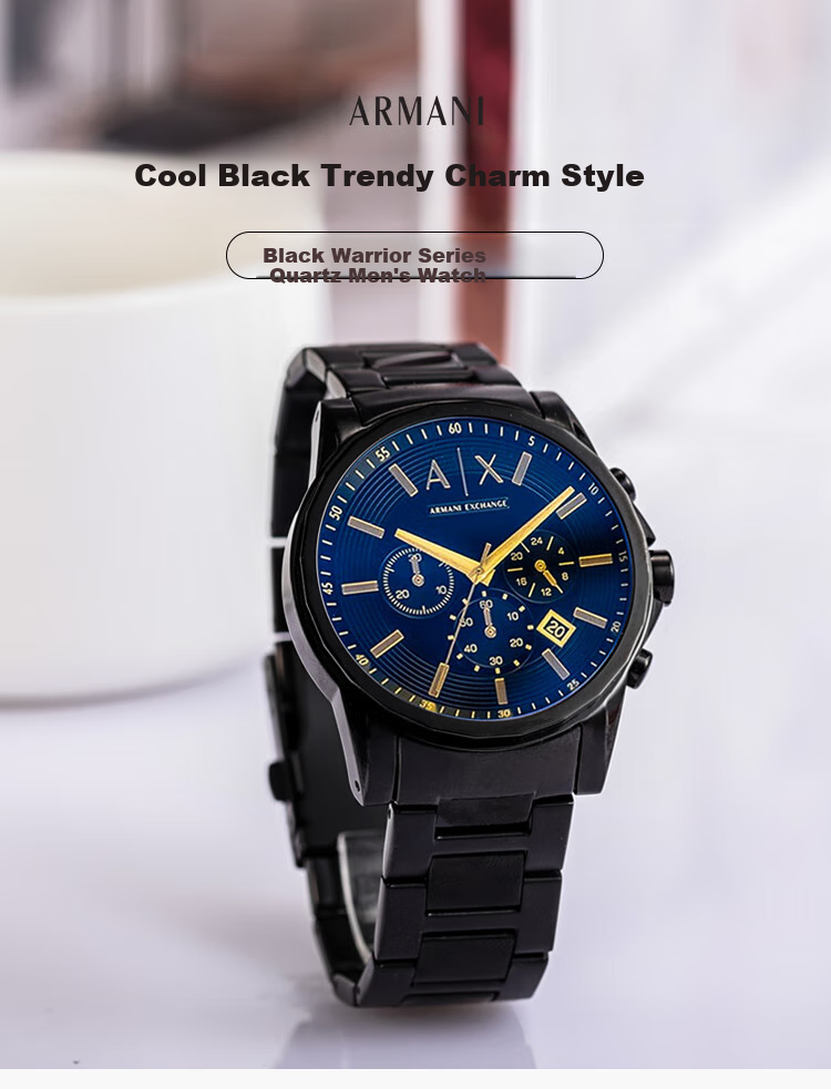 ARMANI EXCHANGE Men's Black Knight Steel Strap Quartz Watch, European And American Style Wristwatch, Gift for Men AX2701 Father's Day 1