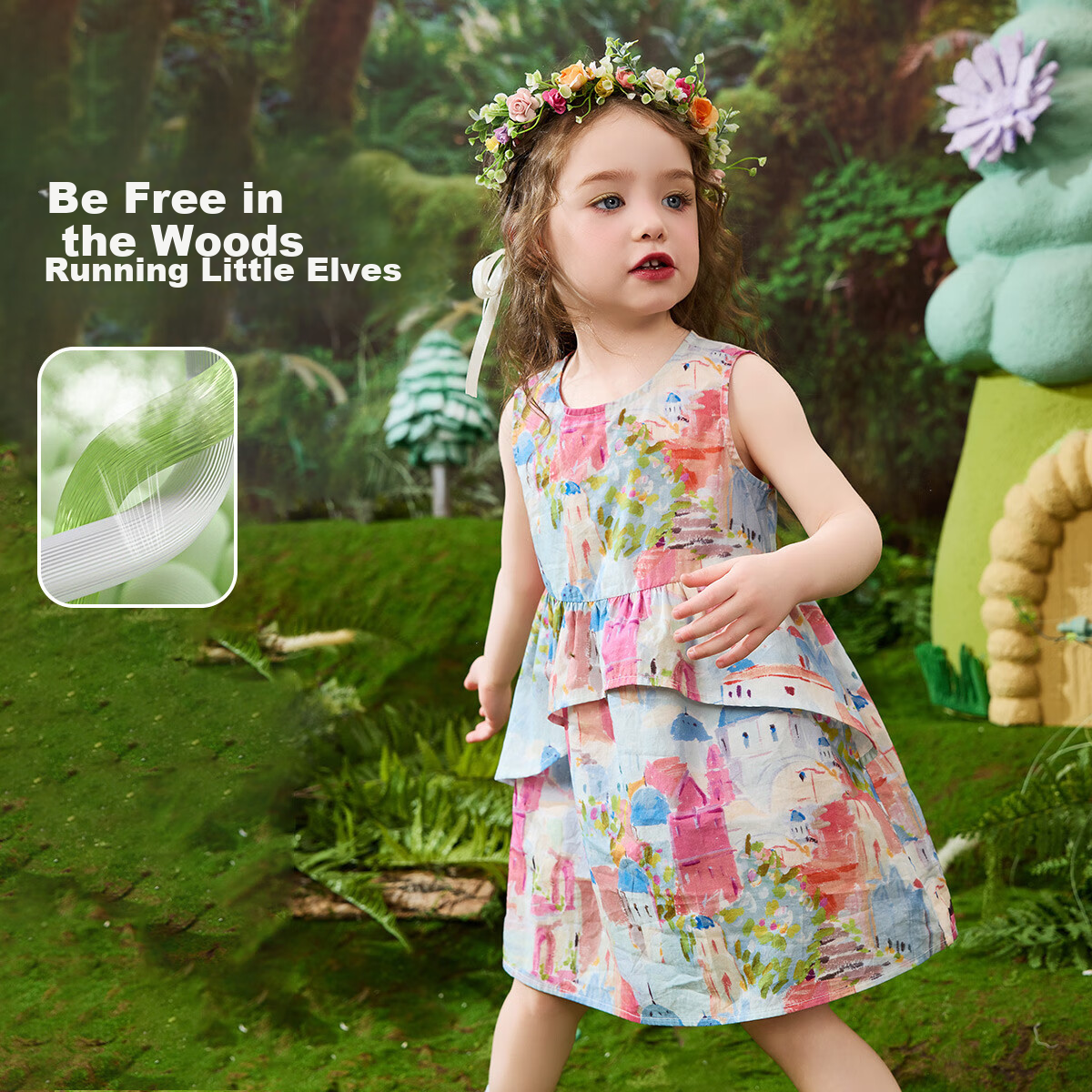 ASK JUNIOR Baby Girl Dress, Pure Cotton Summer Children's Oil Painting Vacation Dress, Sleeveless Dress, Girls' Princess Dress 6