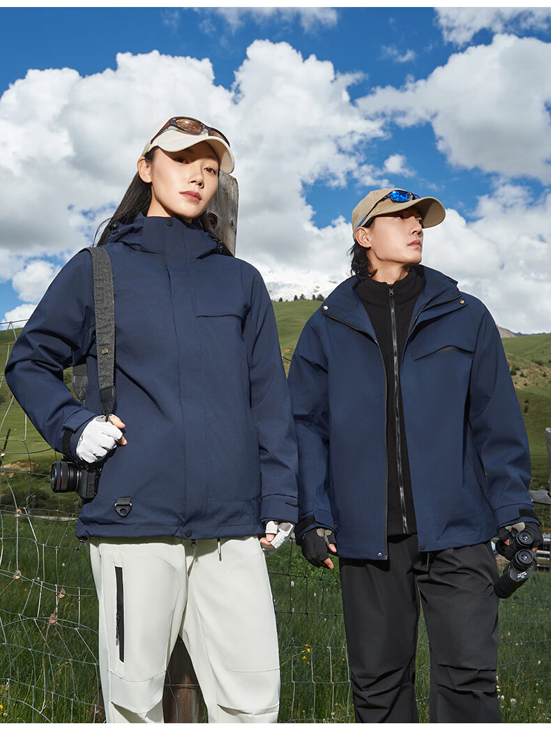 JEEP SPIRIT Men's and Women's Outdoor 3-in-1 Waterproof Windproof Mountaineering Jacket Couple's Dark Night Blue XS 26