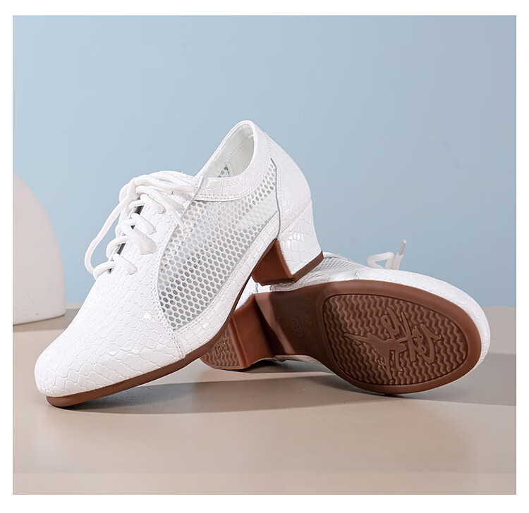 Teslita Mesh Breathable Summer Women's Genuine Leather Latin Dance Square Dance Mid Heel Versatile Casual Outdoor Non-Slip Dance Shoes 40