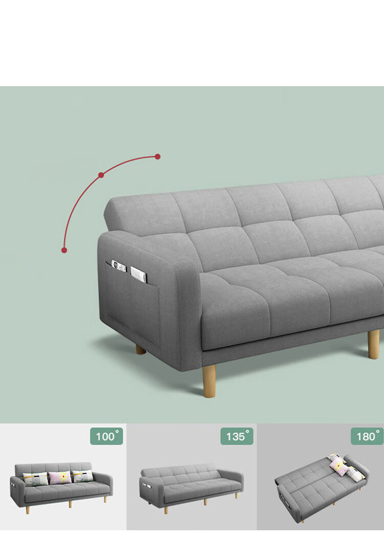 Huakaizhixing Sofa Bed, Dual-Purpose Folding Sofa And Bed, Two-Seater, Tech Fabric Sofa S96, Gray Tech Fabric, 2 Meters 8